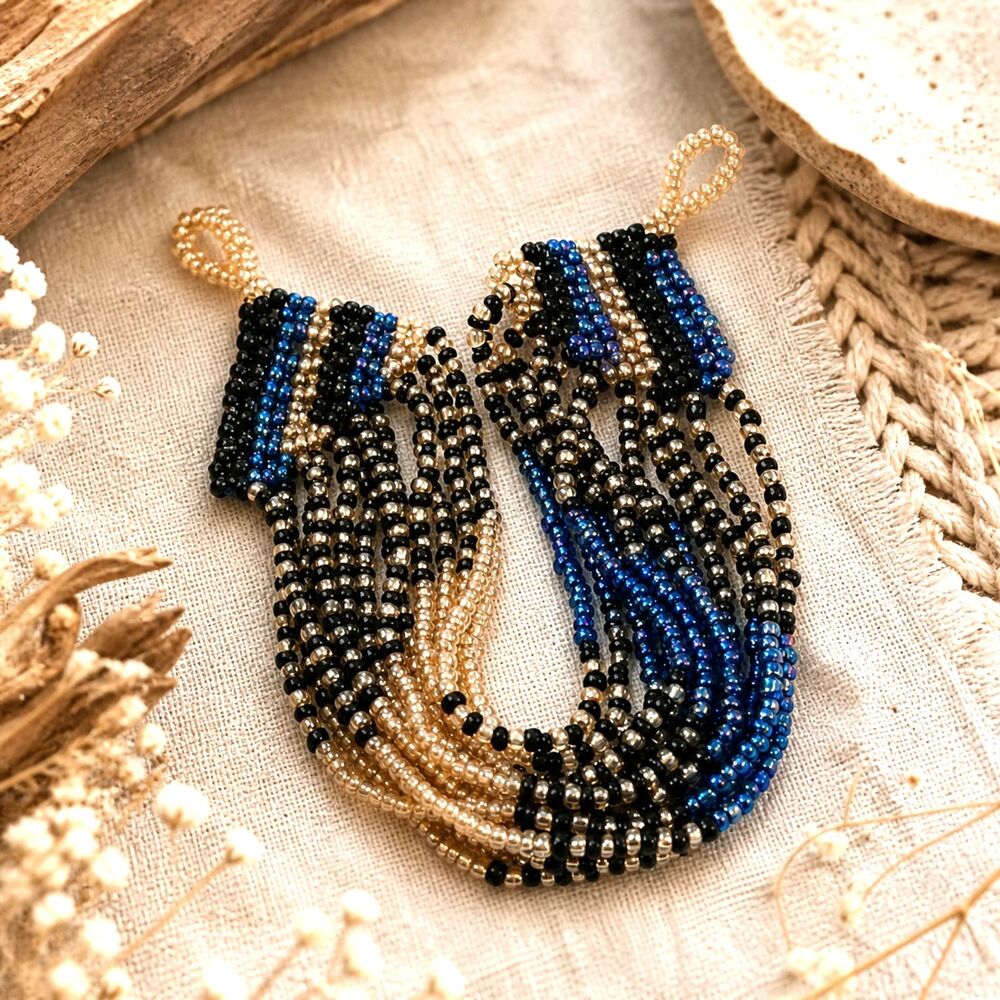 Woven Blue Gold Seed Bead Bracelet